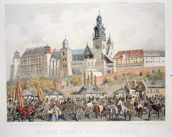 Utsikt över slottet Krolewskiego, Krakow, från "Gems of the City of Kraków", publicerad 1899 (färg litho) av Juliusza and Tondosa Stanislawa Kossaka