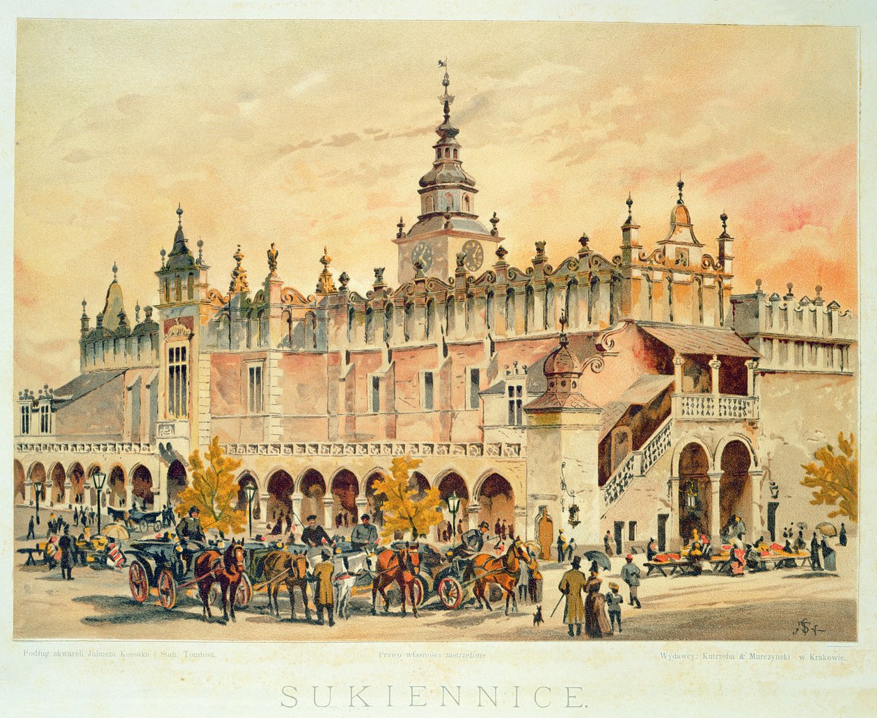 The Sukiennice, Krakow, från "Gems of the City of Kraków", publicerad 1899 av Juliusza and Tondosa Kossaka