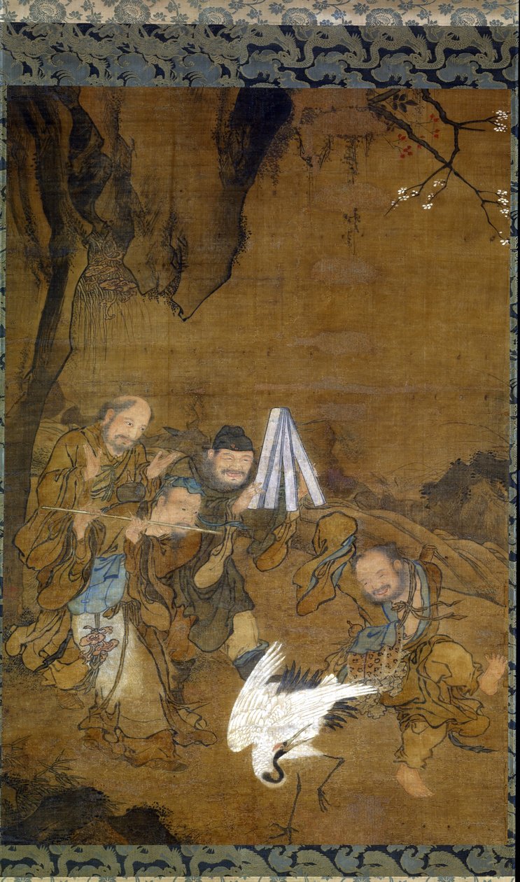 Immortals Dancing with a Crane (bläck & färg på siden) av Jun Liu