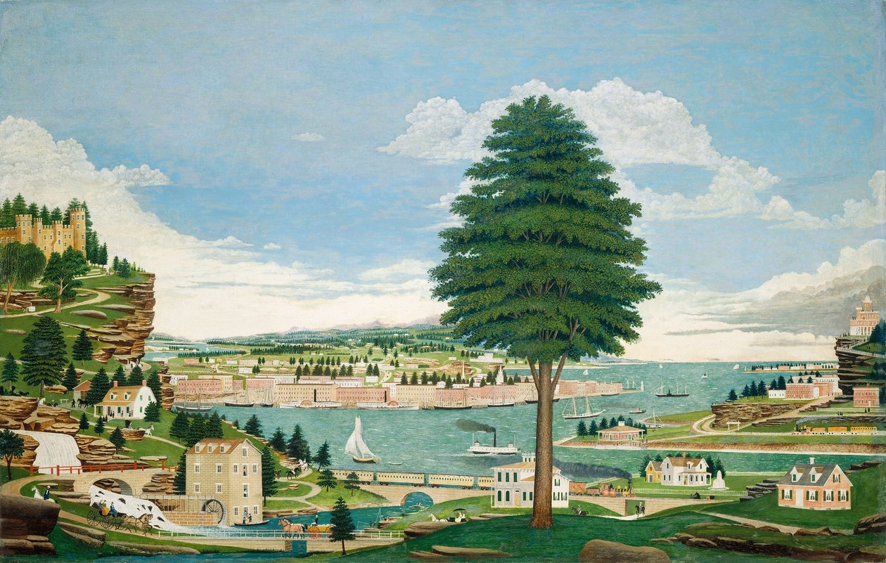 Sammansatt hamnscene med slott, ca. 1875. av Jurgan Frederick Huge