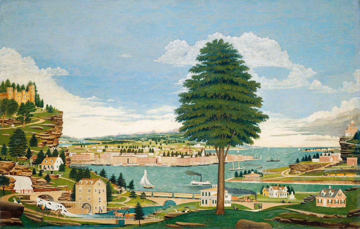 Sammansatt hamnscen med slott, ca 1875 av Jurgen Frederick Huge