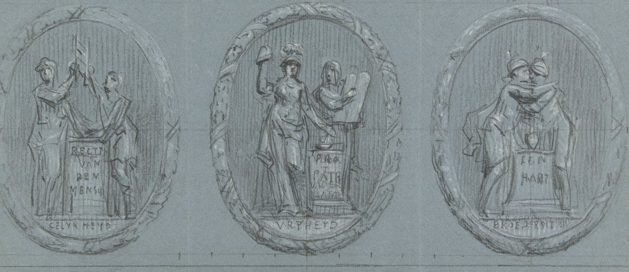 Design för tre medaljonger: Liberty, Equality och Fraternity av Jurriaan Andriessen
