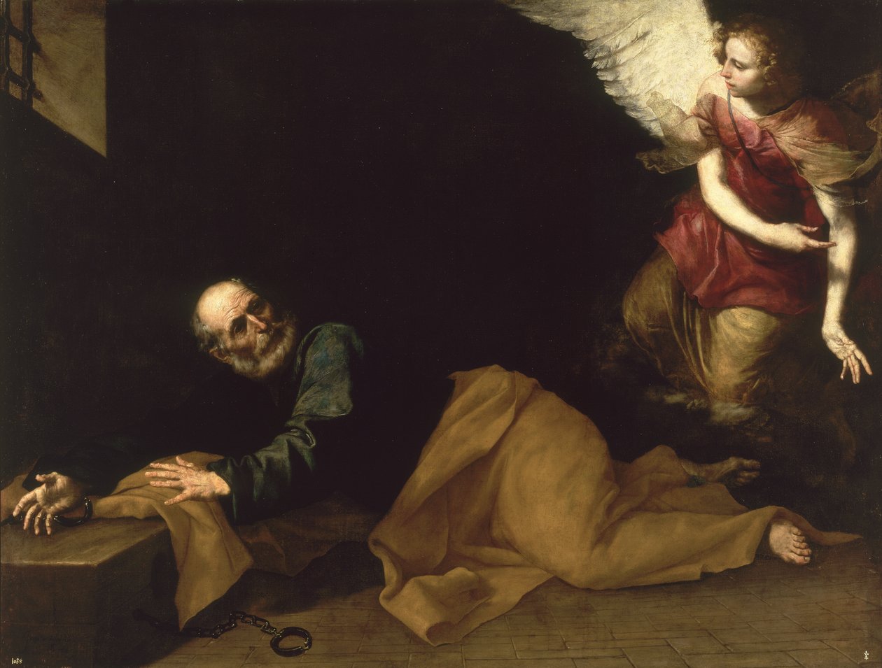 St Peter befriad av en ängel, 1639 av Jusepe de Ribera
