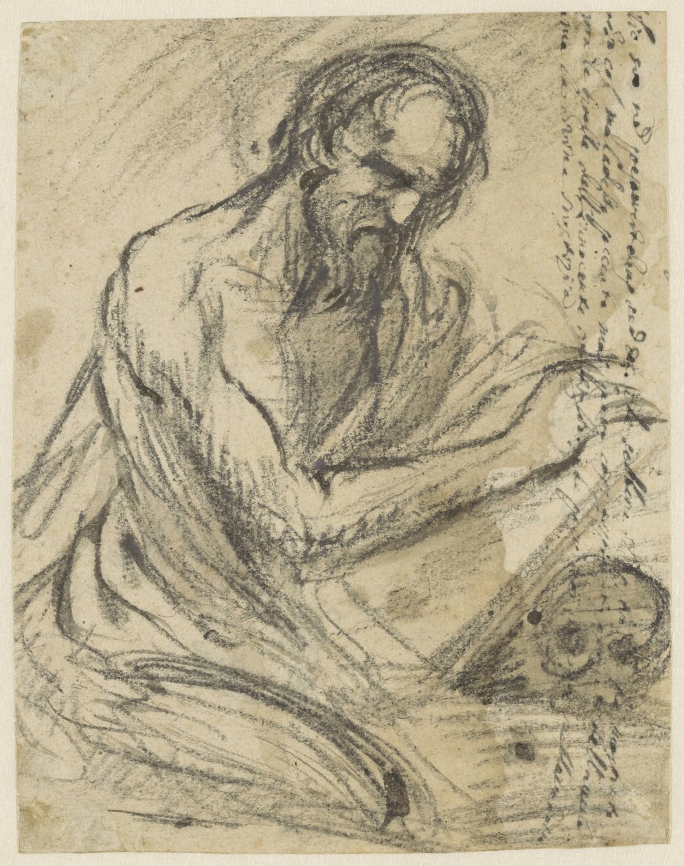 H. Hieronymus, skriver i en bok han håller över en skalle av Jusepe de Ribera