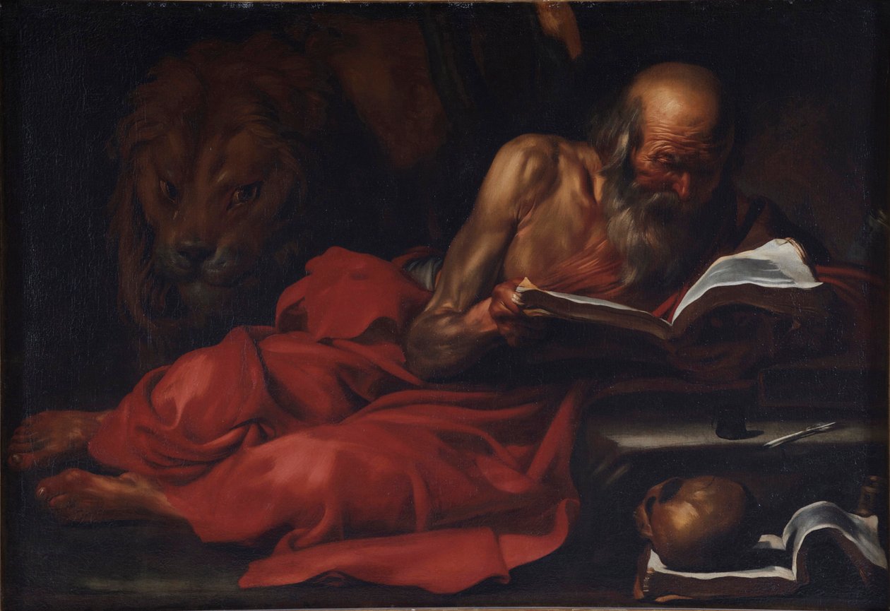 ""Representation of Saint Hierome"" (Saint Hieronymus av Stridon, 347-420) Målning av Jose de Ribera (1591-1652) Dim 103,2x149 cm Villa Margherita, Bordighera av Jusepe de Ribera