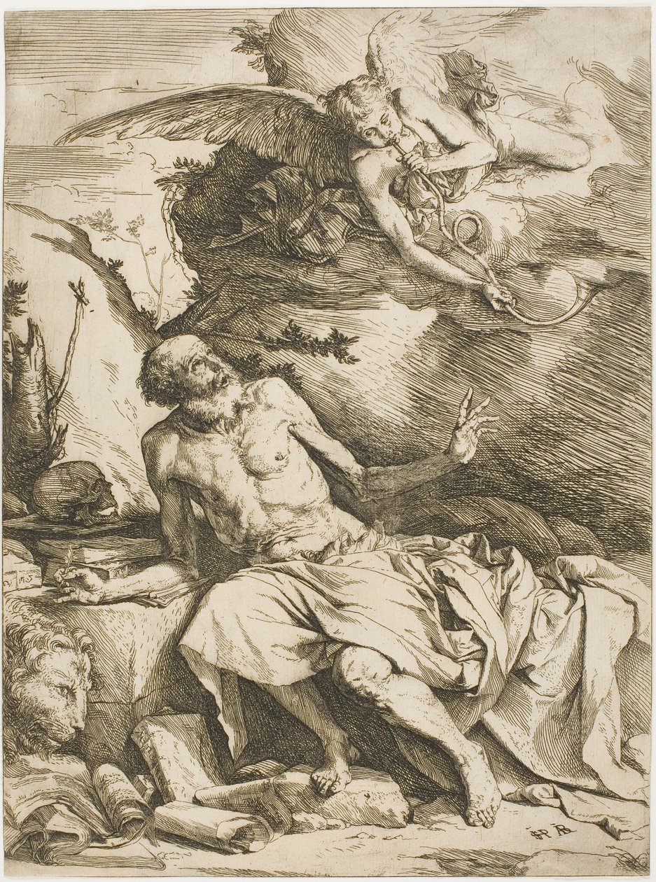 Saint Jerome lyssnar på den sista domens trumpet av Jusepe de Ribera