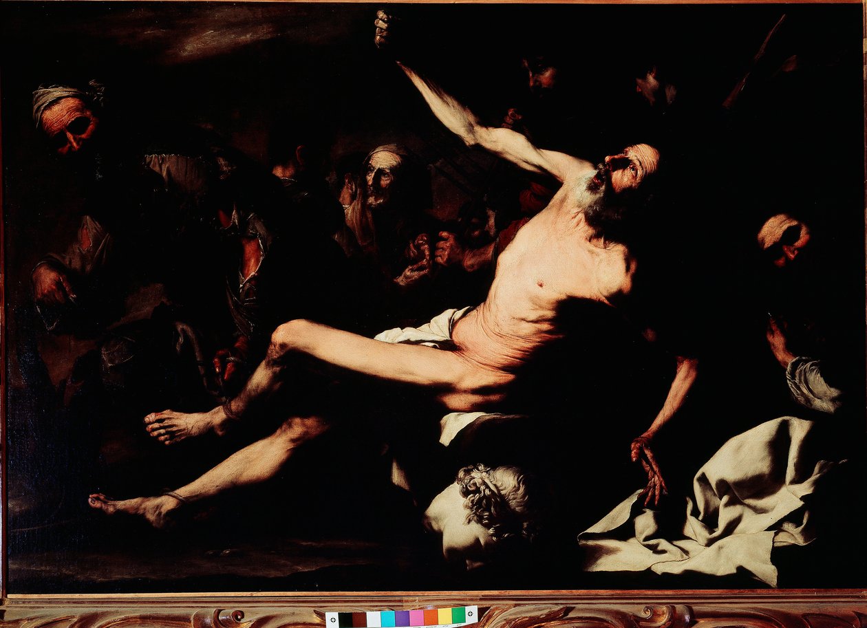 Saint Barthelemys martyrskap Målning av Jusepe de Ribera dit lo Spagnoletto (1591-1652) ca 1630 sön 145x216 cm Florens, Palazzo Pitti, Galleria Palatina av Jusepe de Ribera