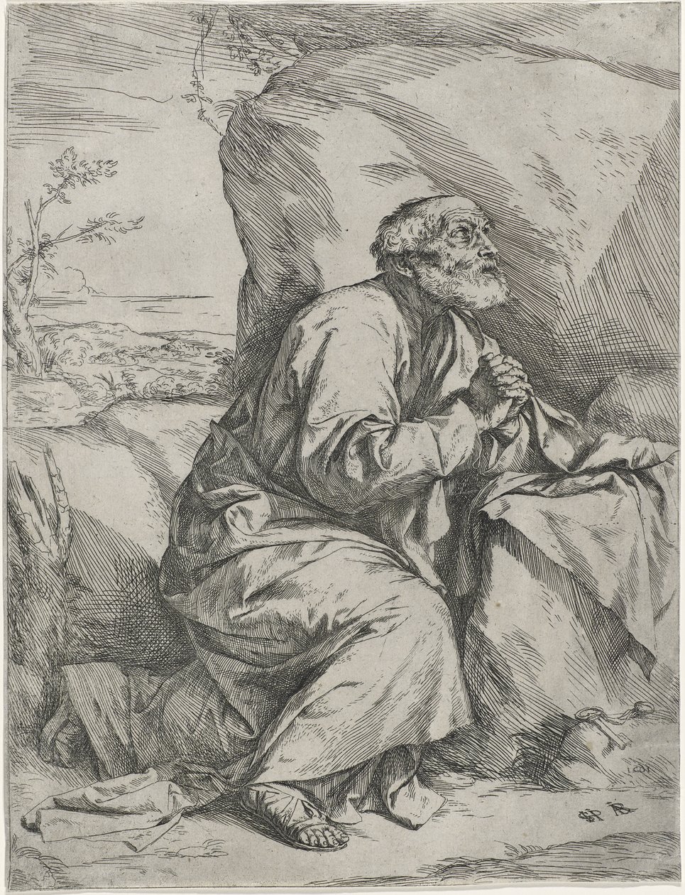 The Penitent Saint Peter, c.1621 (etsning med gravyr på lagt papper) av Jusepe de Ribera