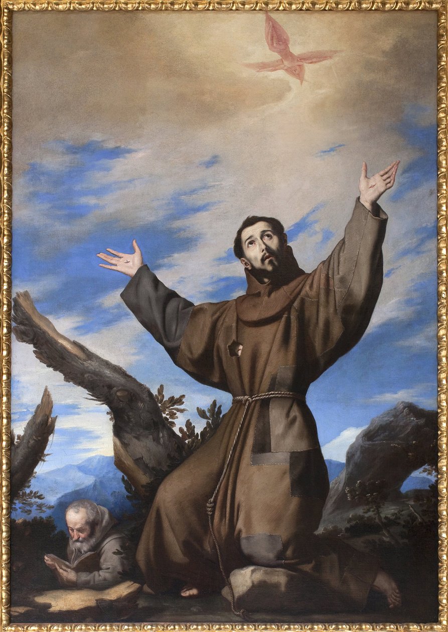 Stigmatiseringen av den helige Franciskus av Assisi. Målning av verkstaden av Jose de Ribera dit il Spagnoletto "" spanjoren"" (1591-1652), olja på duk av Jusepe de Ribera