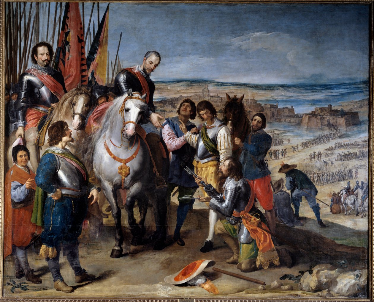 Trettioåriga kriget (1618-1648). Den holländska guvernören överlämnade nycklarna till markisen av Balbases, Ambrosio de Spinola (1569-1630), som grep Juliers 1622. Målning av Jusepe Leonardo (1601-1656) av Jusepe or Jose (c.1605 1656) Leonardo