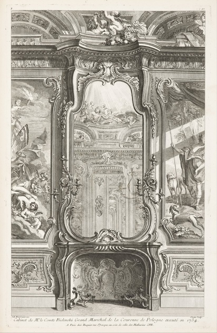 Cabinet de Mr. le Comte Bielenski Grand Marechal de la Couronne de Pologne executé en 1734; Chiminée... av Juste Aurèle Meissonnier