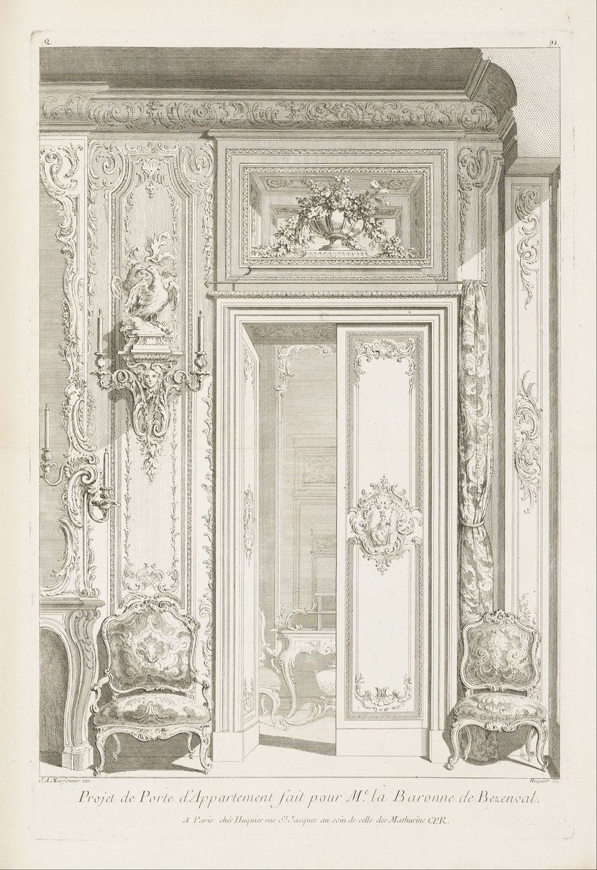 Projet de Porte dAppartement fait pour M.e la Baronne de Bezenval.; Projet de porte pour Madame de ... av Juste Aurèle Meissonnier