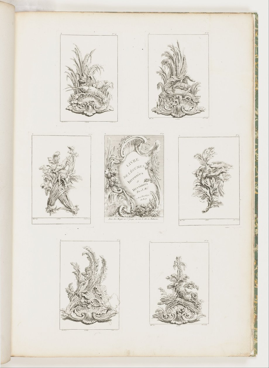 Prydnadsdesign med kräftmotiv, pl. 14 i Livre des Légumes (Serie av grönsaksprydnader) pl. i av Juste Aurèle Meissonnier