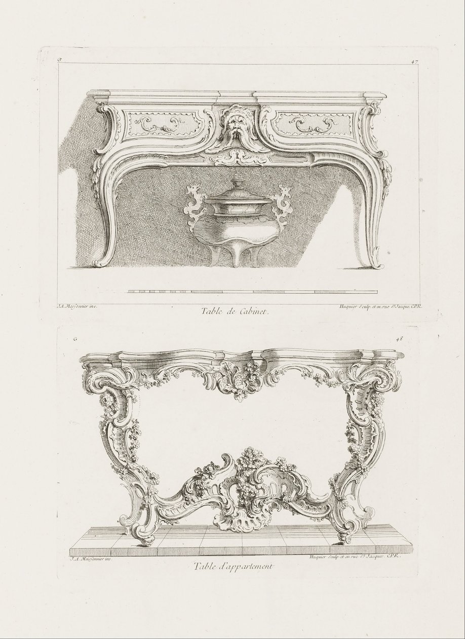 Table de Cabinet., 6:e plattan (Studie för ett bord), pl. 47 i Oeuvre av Juste Aurèle Meissonnier