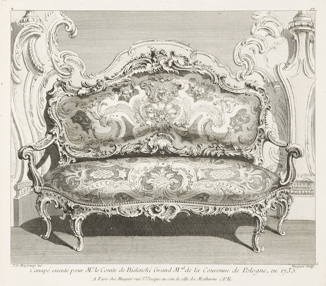 Soffa avrättad för greven av Bielinski Grand M.al av Polens krona 1735; Soffa avrättad för greven av Bielinski 1735, 4:e plattan av Juste Aurèle Meissonnier