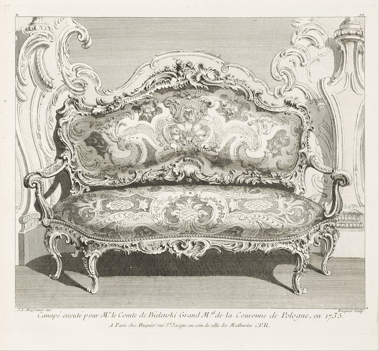 Soffa avrättad för herr greve de Bielinski Grand M.al av Polens krona, 1735 .; Soffa gjord för greven av Bielinski 1735, 4:e tavlan av Juste Aurèle Meissonnier