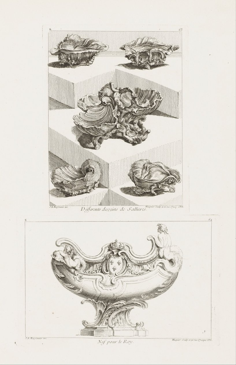 Different Desseins de Sallieres (olika mönster för salträtter), pl. 63 i Juste-Aureles verk av Juste Aurèle Meissonnier