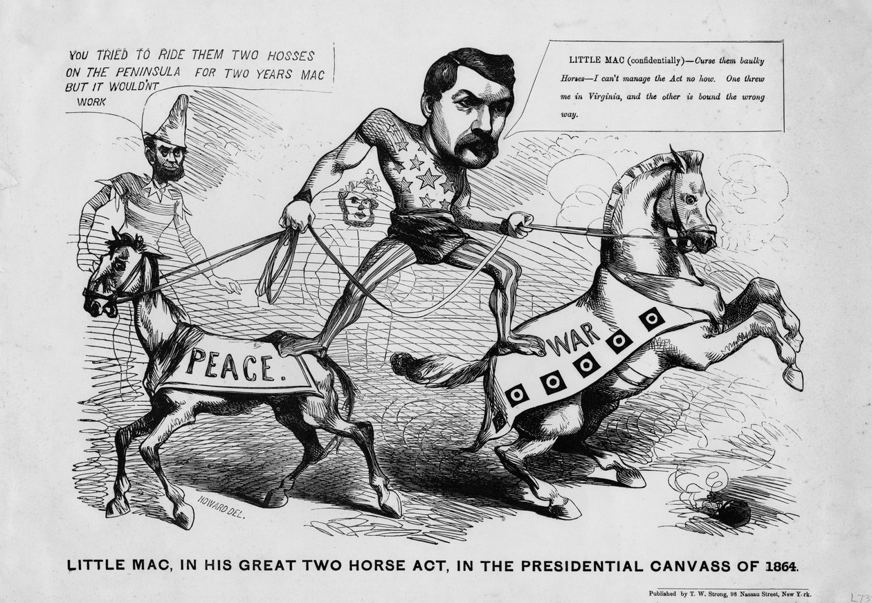 Little Mac, i sitt stora nummer med två hästar, i presidentvalskampanjen 1864, publicerad av T.W Strong, New York, ca 1864. av Justin Howard