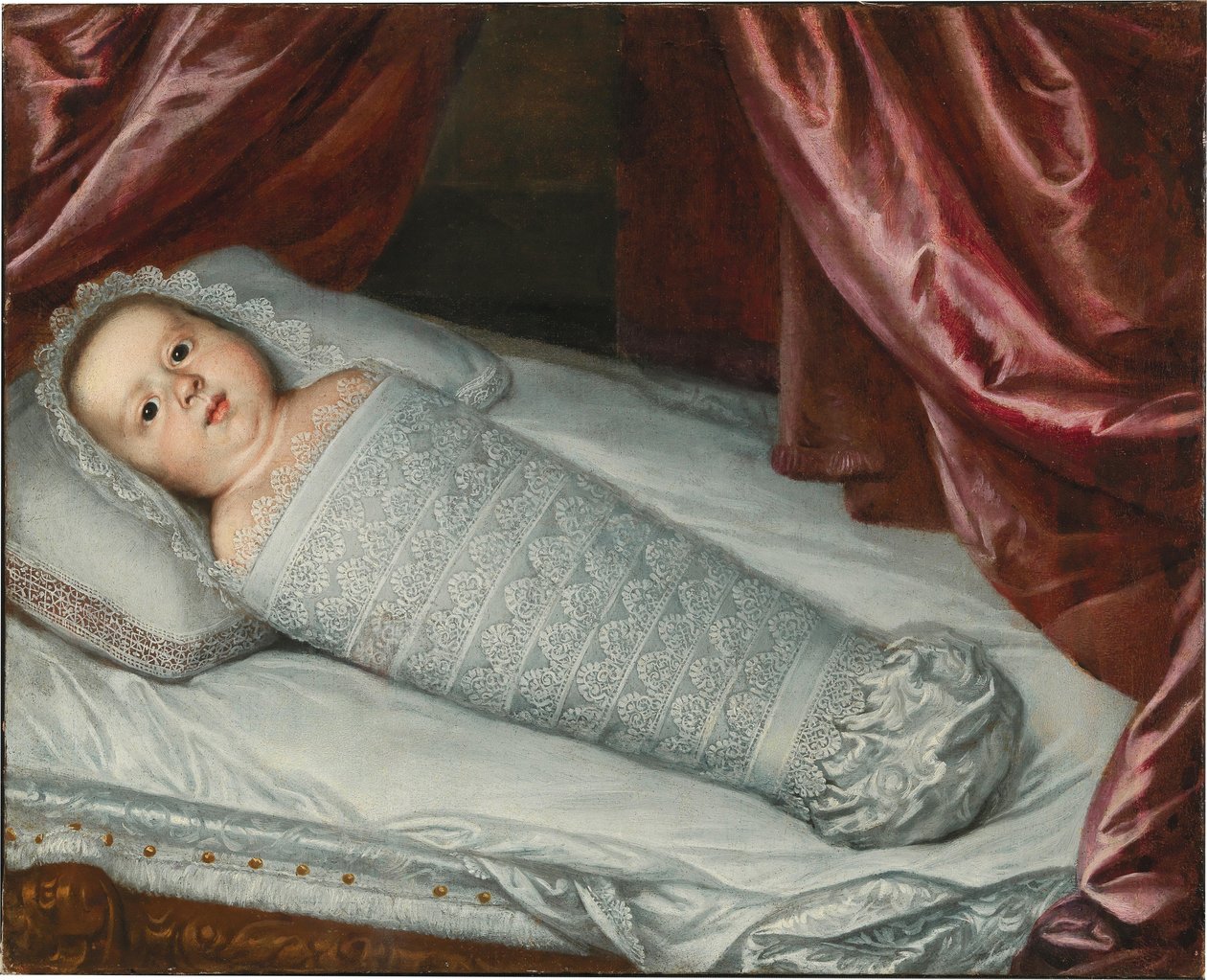 Portrait of the Infant Cosimo III de’ Medici in swaddling clothes av Justus Sustermans