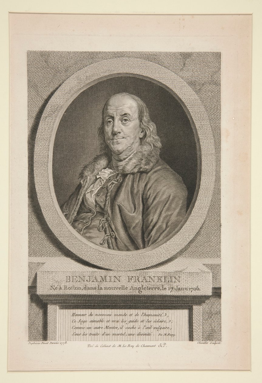 Benjamin Franklin, född i Boston, New England, 17 januari 1706 av Justus Chevillet