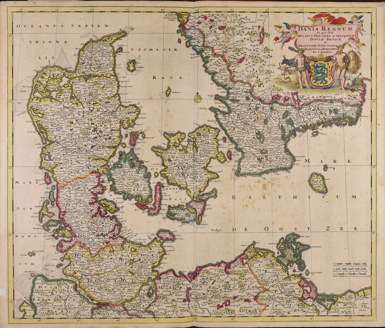 Dania regnum : in quo sunt ducatus Holsatia et Slesvicum insulae Danicae et provinciae Iutia Scania Blekingia et Hallandia av Justus Danckerts