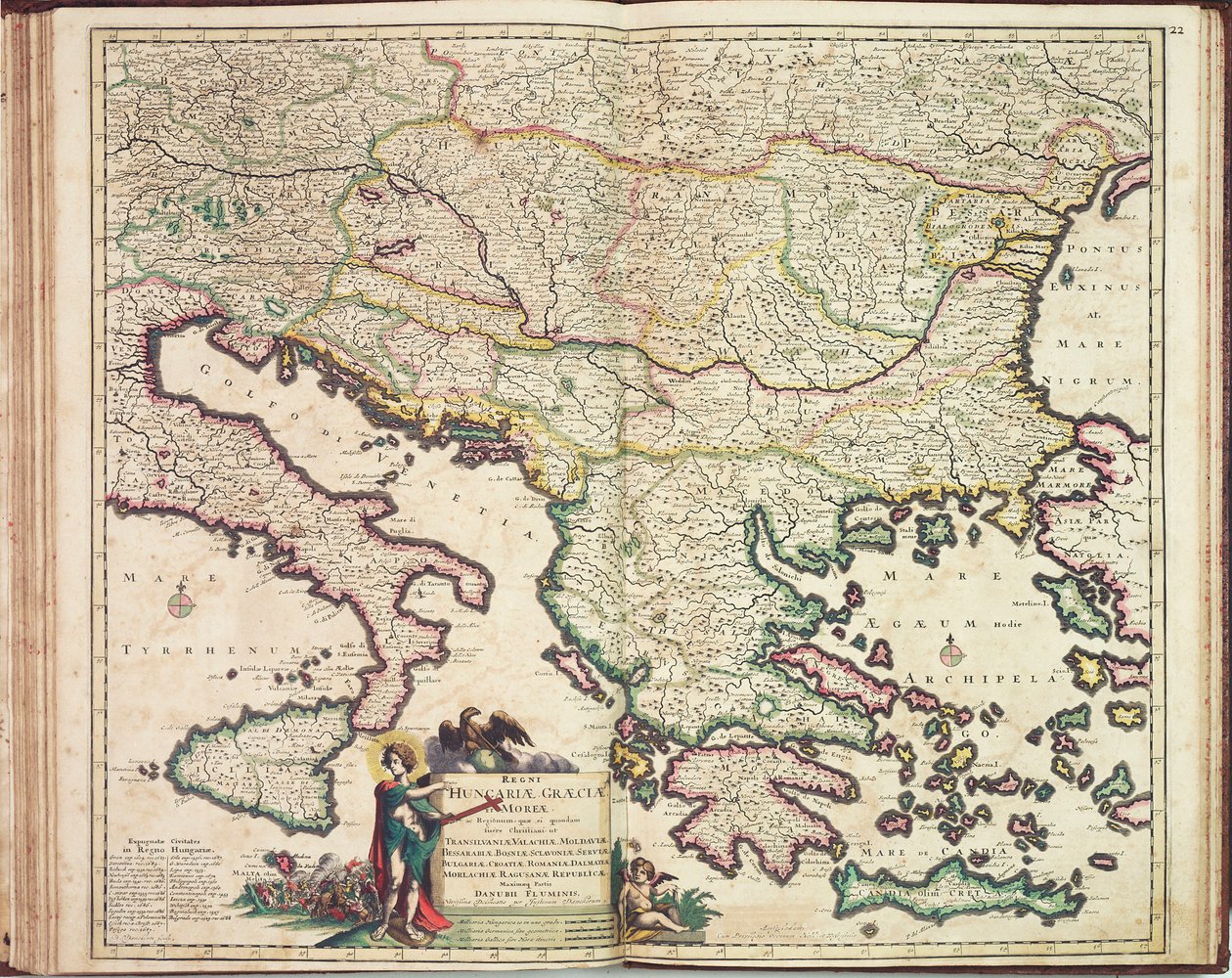 Justus Danckers atlas: Ungern och Grekland, ca 1688 (kolorerad gravyr) av Justus Danckertsz