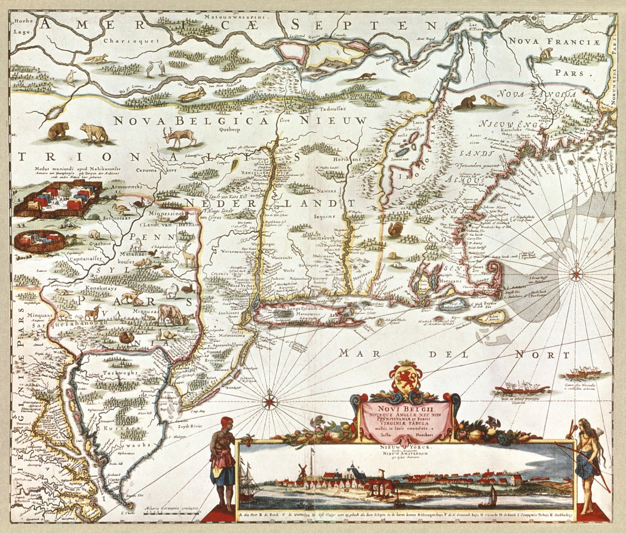 Novi Belgii-kartan över New York, New Jersey och Pennsylvania av Justus Danckertsz