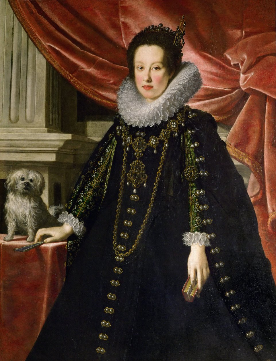 Anna de Medici, ärkehertiginna av Österrike med en liten hund - Anna de