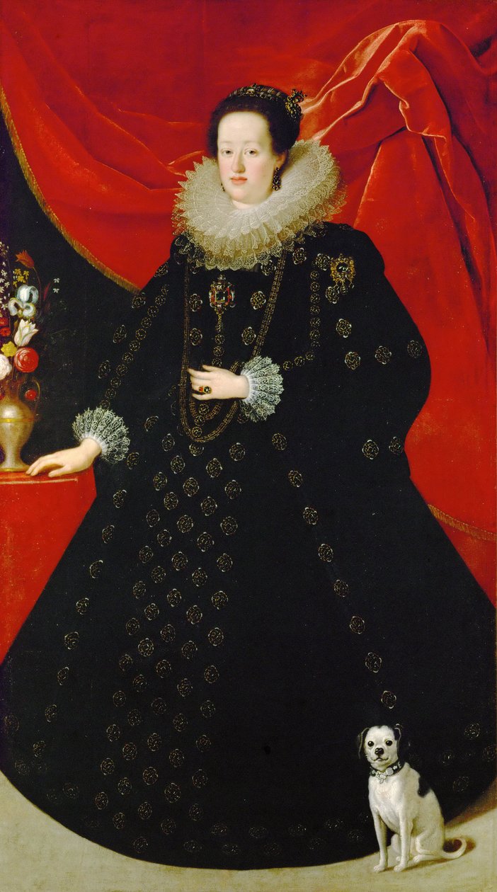 Eleonore de Gonzague (ou de Mantoue) - Porträtt av Eleonora Gonzaga (1598-1655), i svart klänning, av Sustermans, Justus (Giusto) (1597-1681). Olja på duk, ca 1624. Mått : 207x108 cm. Konsthistoriska museet, Vienne av Justus Sustermans