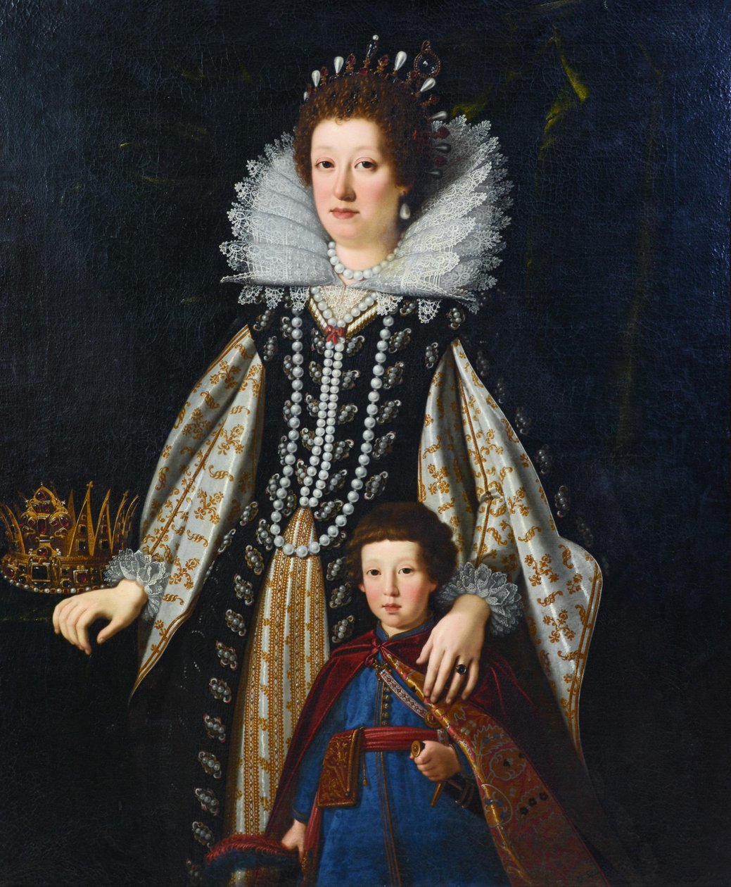 Porträtt av Maria Maddalena av Österrike och hennes son Ferdinando i polsk dräkt av Justus Sustermans