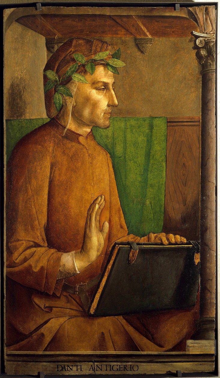 Porträtt av poeten av Dante Alighieri (1265-1321) Målning av Juste De Ghent (1435-1480) 1400-talet, olja på trä, Dim. 1,15 X 0,64 m. Paris. Musee Du Louvre - Porträtt av poeten Dante Alighieri (1265-1321). Målning av Juste de Ghent (1435-1480) av Justus van (c.1435 c.1480) Gent