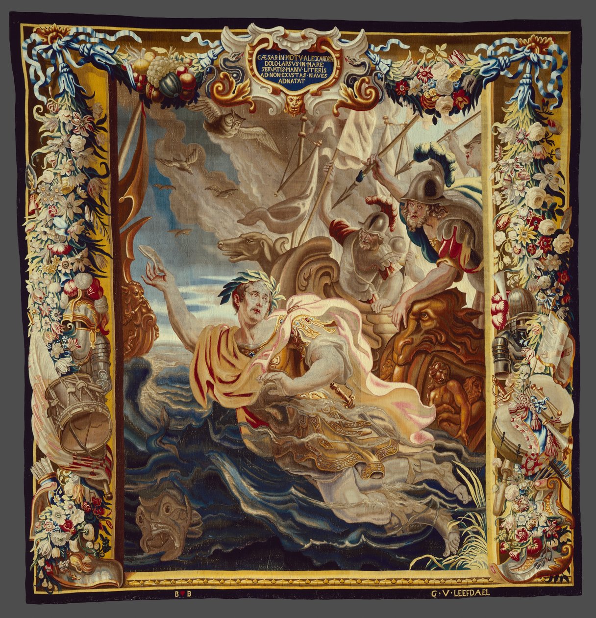 Caesar kastar sig i havet från Berättelsen om Caesar och Cleopatra av Justus van Egmont