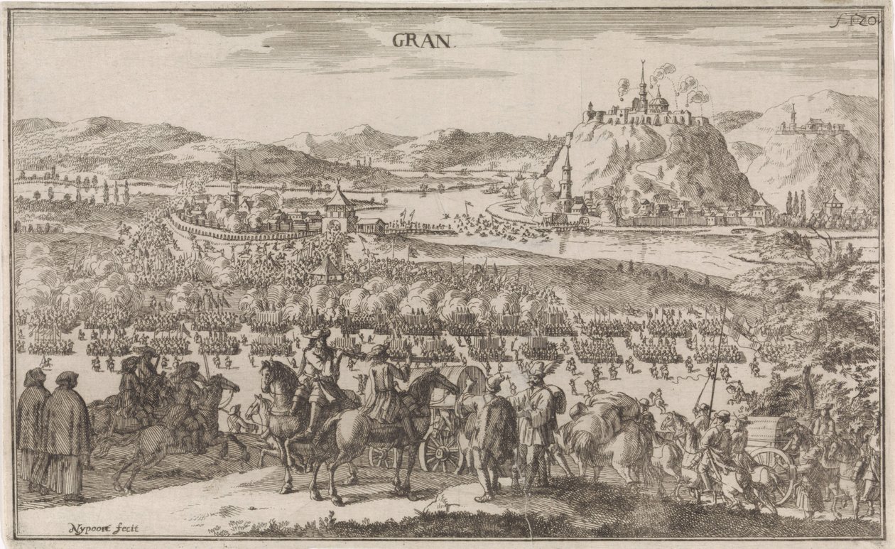 Slag bij Párkány 1683 Gran (titel på objekt) av Justus van den Nijpoort