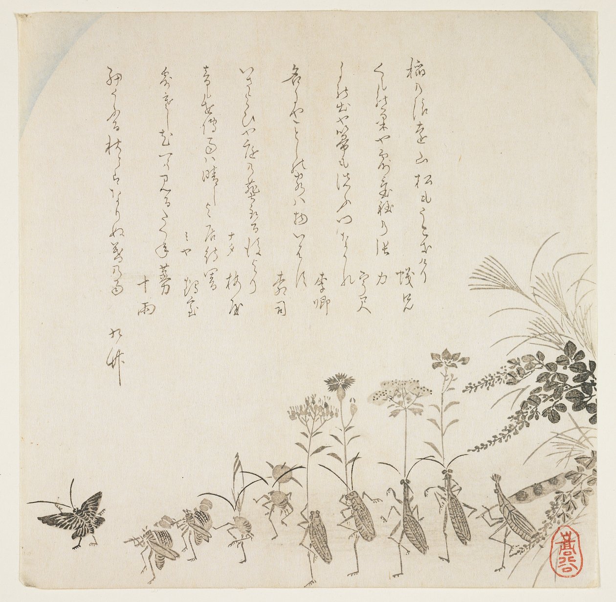 Höstblommor och sjungande insekter, ca 1854-59 (trätryck) av K II Skoku
