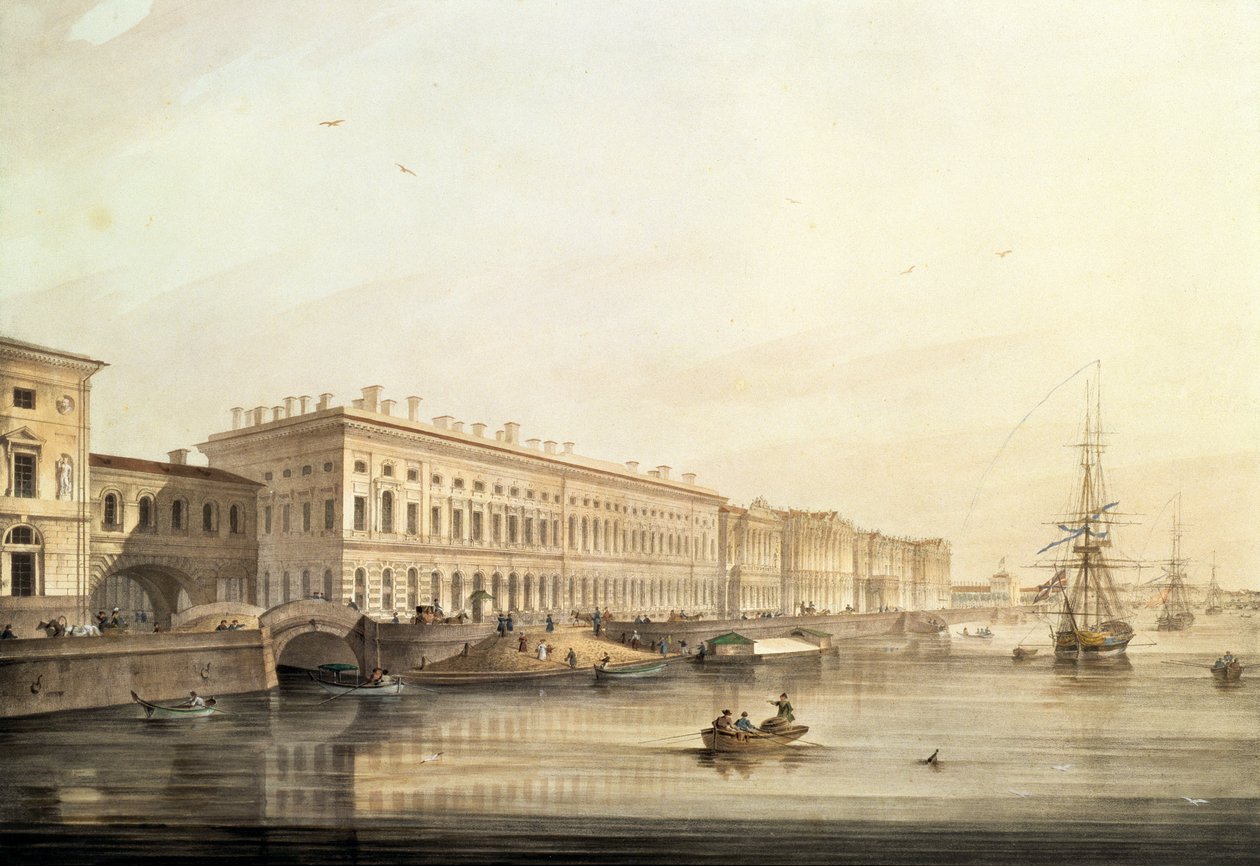 Utsikt över palatsvallen, graverad av Karl Petrovich Beggrov (1799-1875), 1826 (litho med wc) av K. and Shiflard, S. Sabat