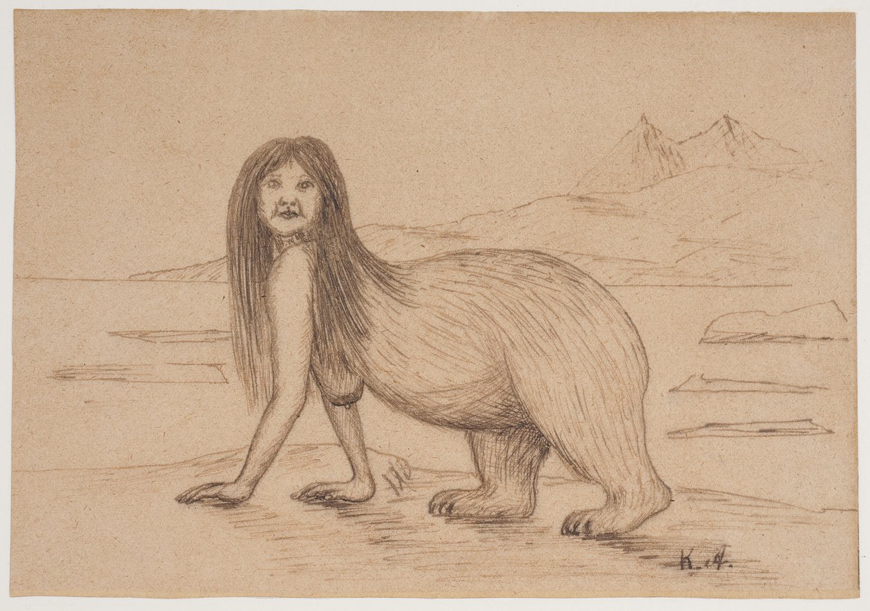 Kvinna med en bakre del av en isbjörns kropp (illustration för en inuitlegend) av Kaarale Andreassen