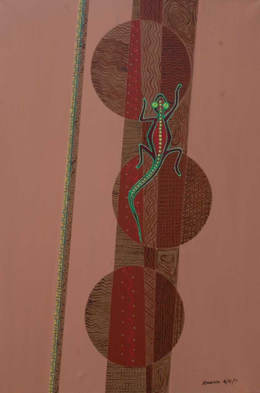 Aboriginal Lizard, 2007 (olja och akryl på duk) av Kaaria Mucherera