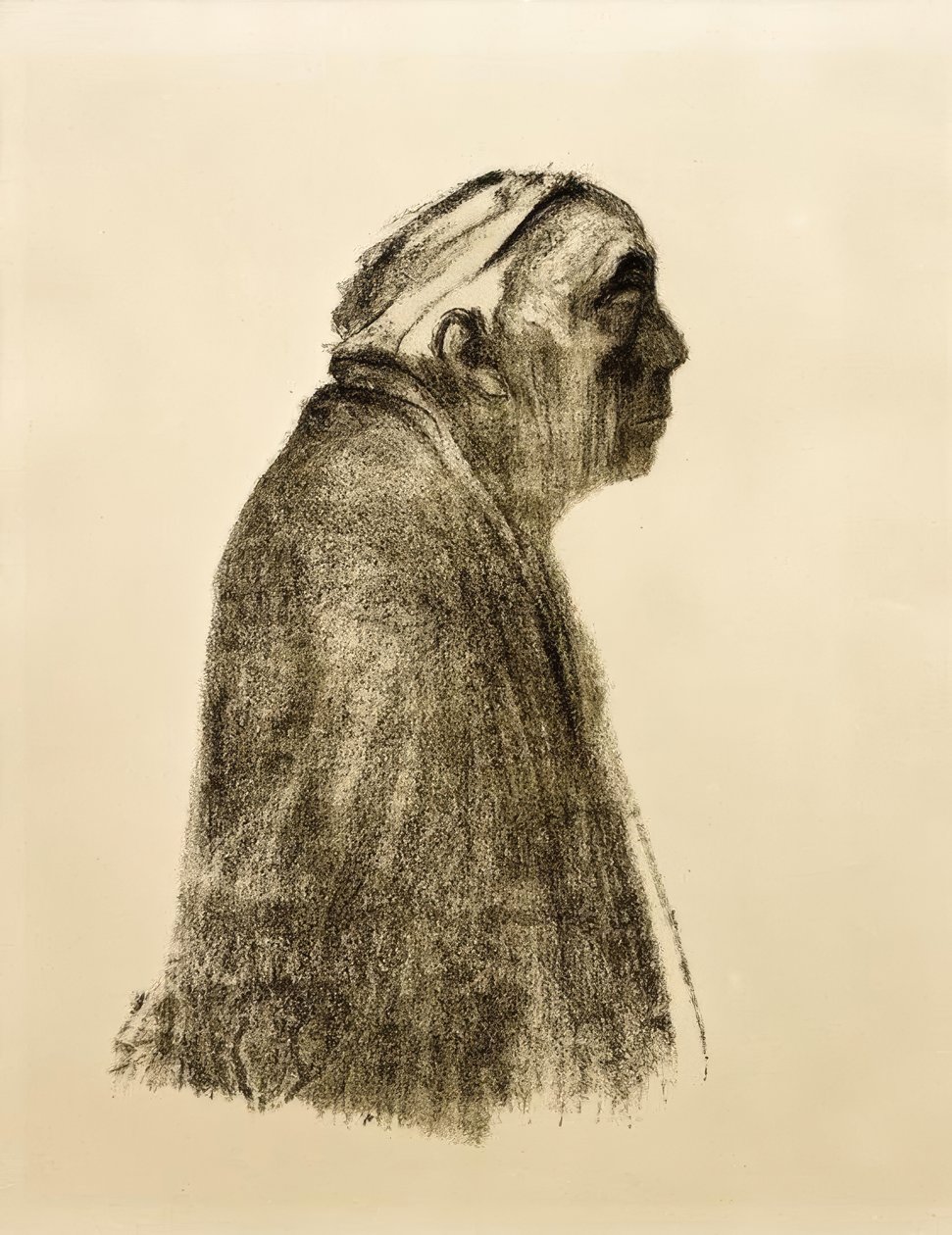 Självporträtt i profil till höger av Käthe Kollwitz