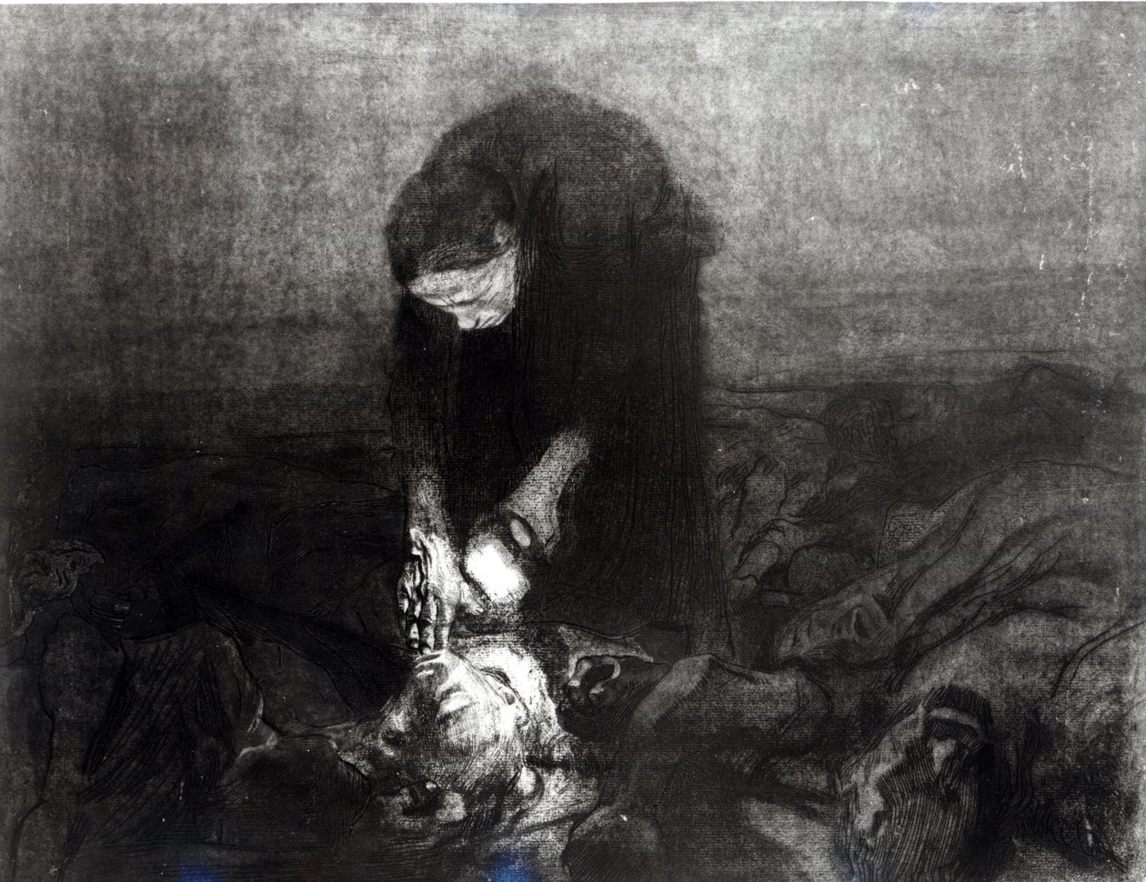 Efter slaget, från serien "Bondeupproret", 1907 (etsning, gravyr och akvatint) av Käthe Kollwitz