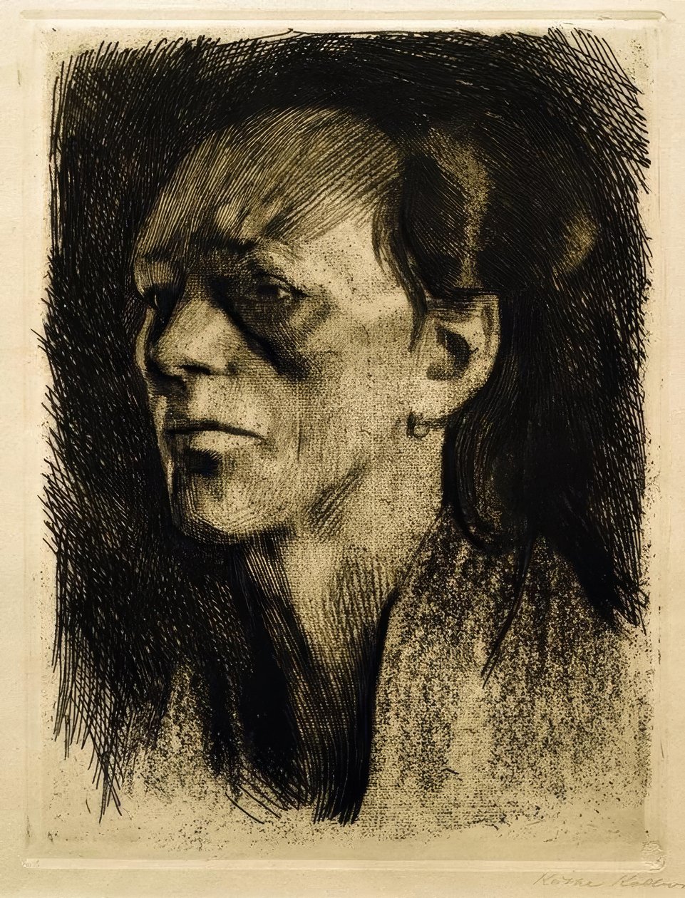 Arbetarkvinna (med örhänget) av Käthe Kollwitz