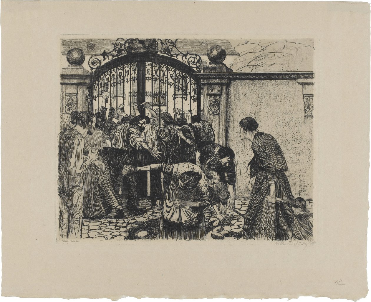 Ett vävaruppror, blad 5: Storm av Käthe Kollwitz