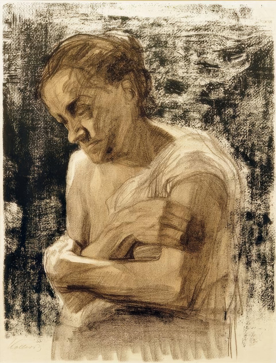Halvfigur av en kvinna med korsade armar av Käthe Kollwitz