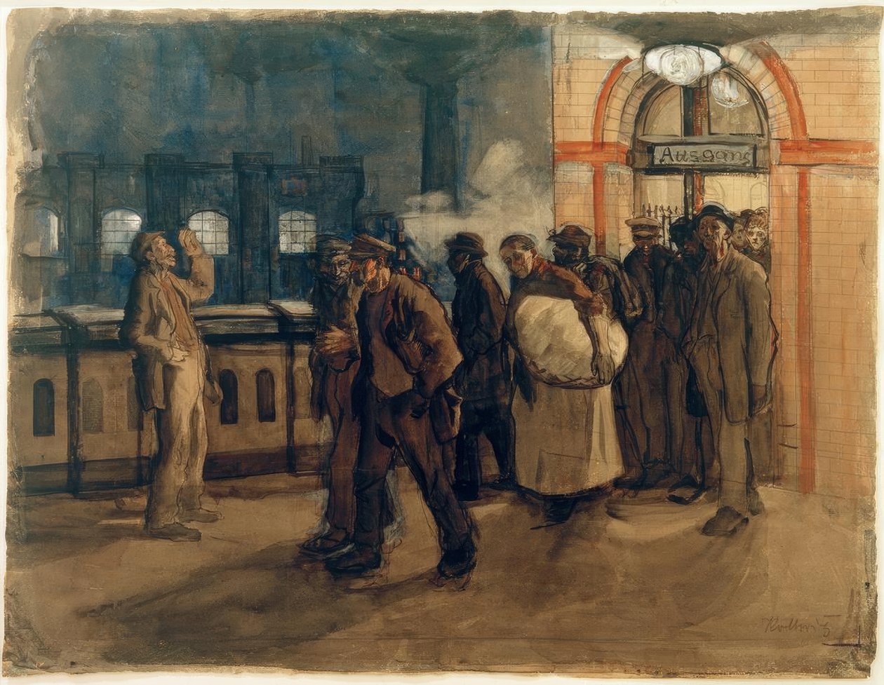 K. Kollwitz, återvändande arbetare vid Lehrters tågstation av Käthe Kollwitz