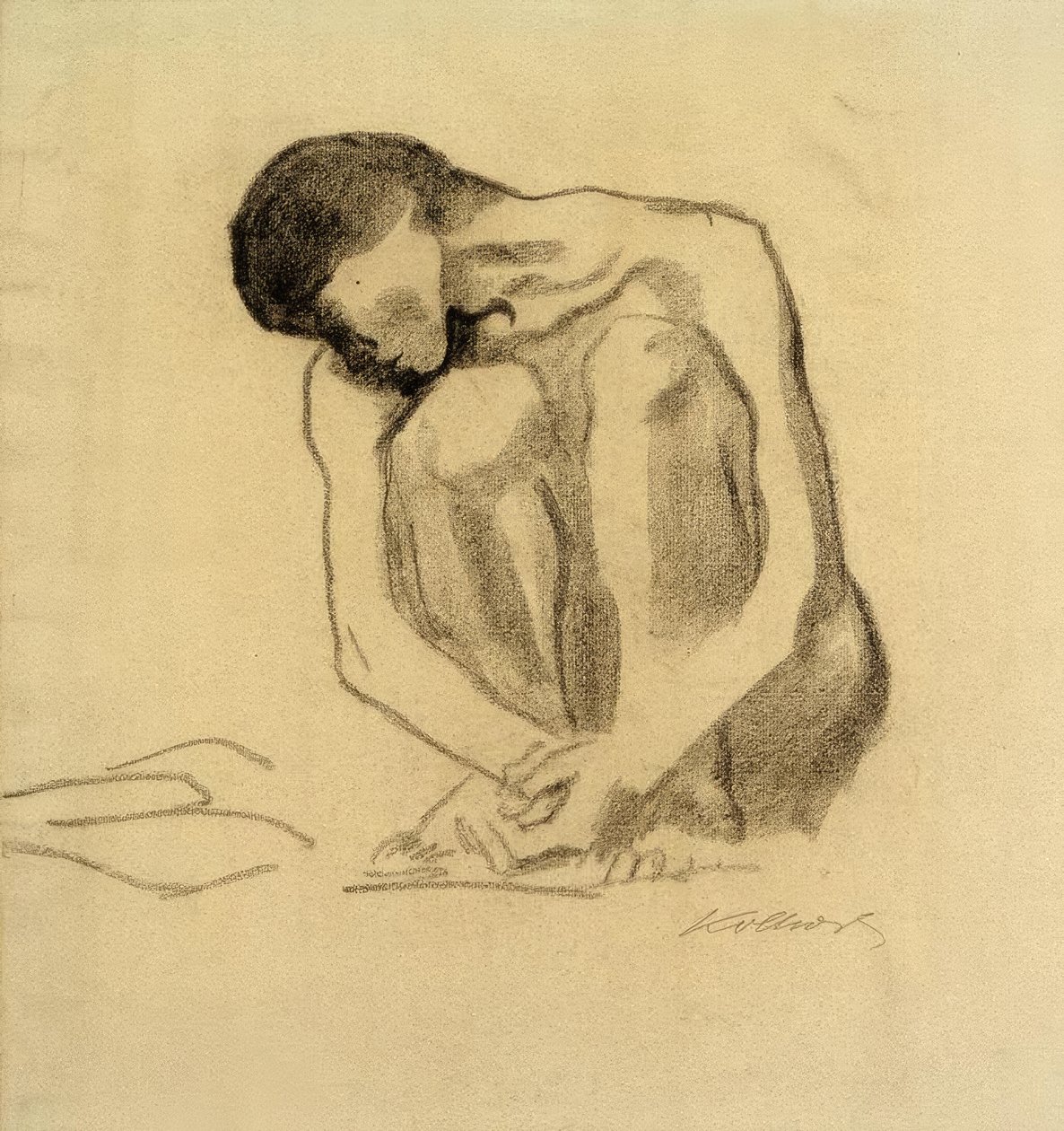 K. Kollwitz, hukande naken kvinna av Käthe Kollwitz