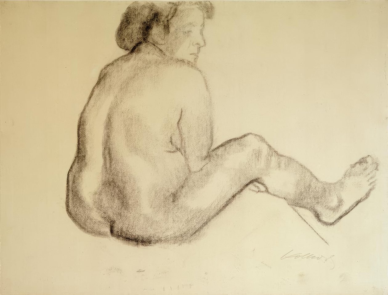 Käthe Kollwitz, Sittande kvinnlig naken på rygg till höger av Käthe Kollwitz