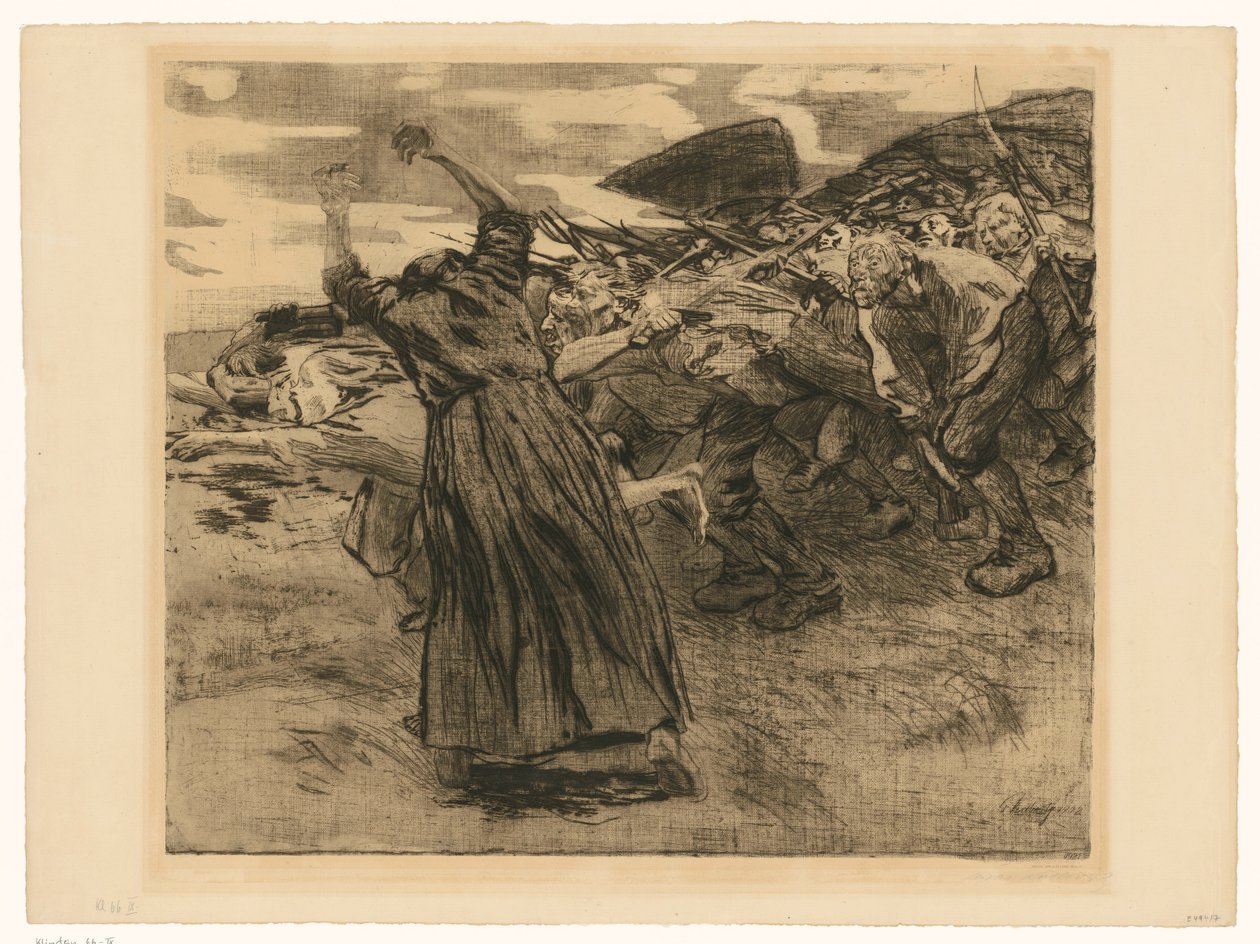 Utbrott (blad 5 ur ”Bondekriget”, 9:e tillståndet) av Käthe Kollwitz