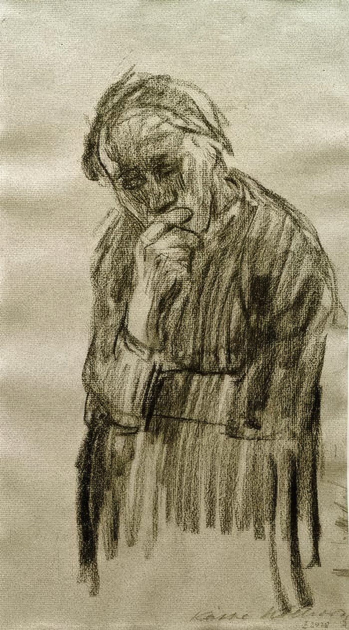 Stående kvinna med huvudet vilande på höger hand av Käthe Kollwitz