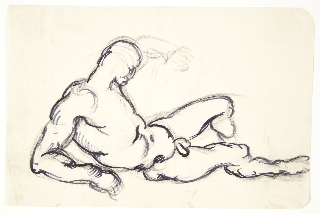 Studie av liggande naken man. Studera för figuren av Adam i gruppen "The waking Eve" av Kai Nielsen