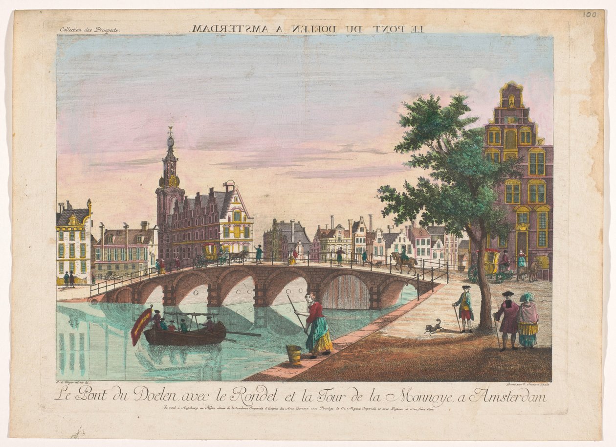 Utsikt över Doelenbrug över Amstel i Amsterdam Le Pont du Doelen a Amsterdam (titel på objekt) av Kaiserlich Franziskische Akademie
