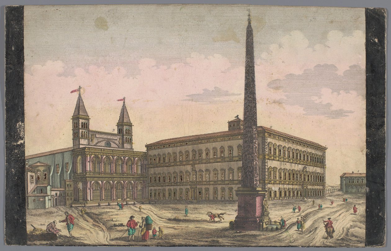 Utsikt över Piazza di San Giovanni i Laterano i Rom Utsikt över Place de St Lean de Lateran (titel på objekt) av Kaiserlich Franziskische Akademie